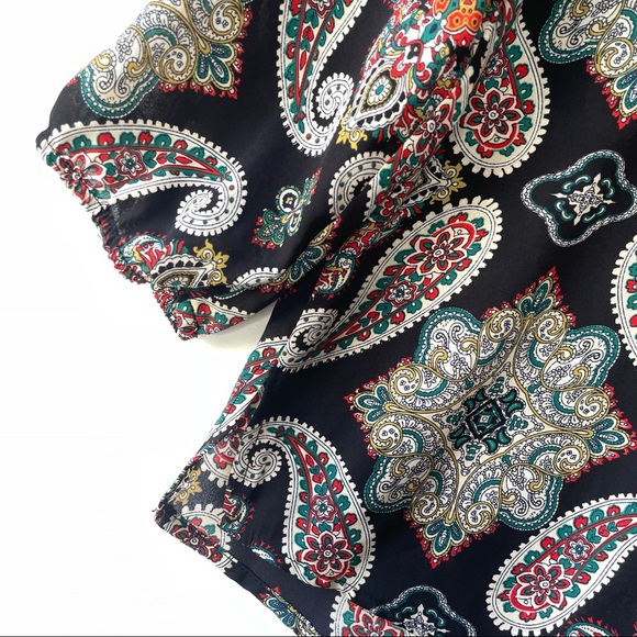 Alice Blue Black Multicolor Paisley Floral Print Split Neck Long Sleeve Top - Picture 11 of 14